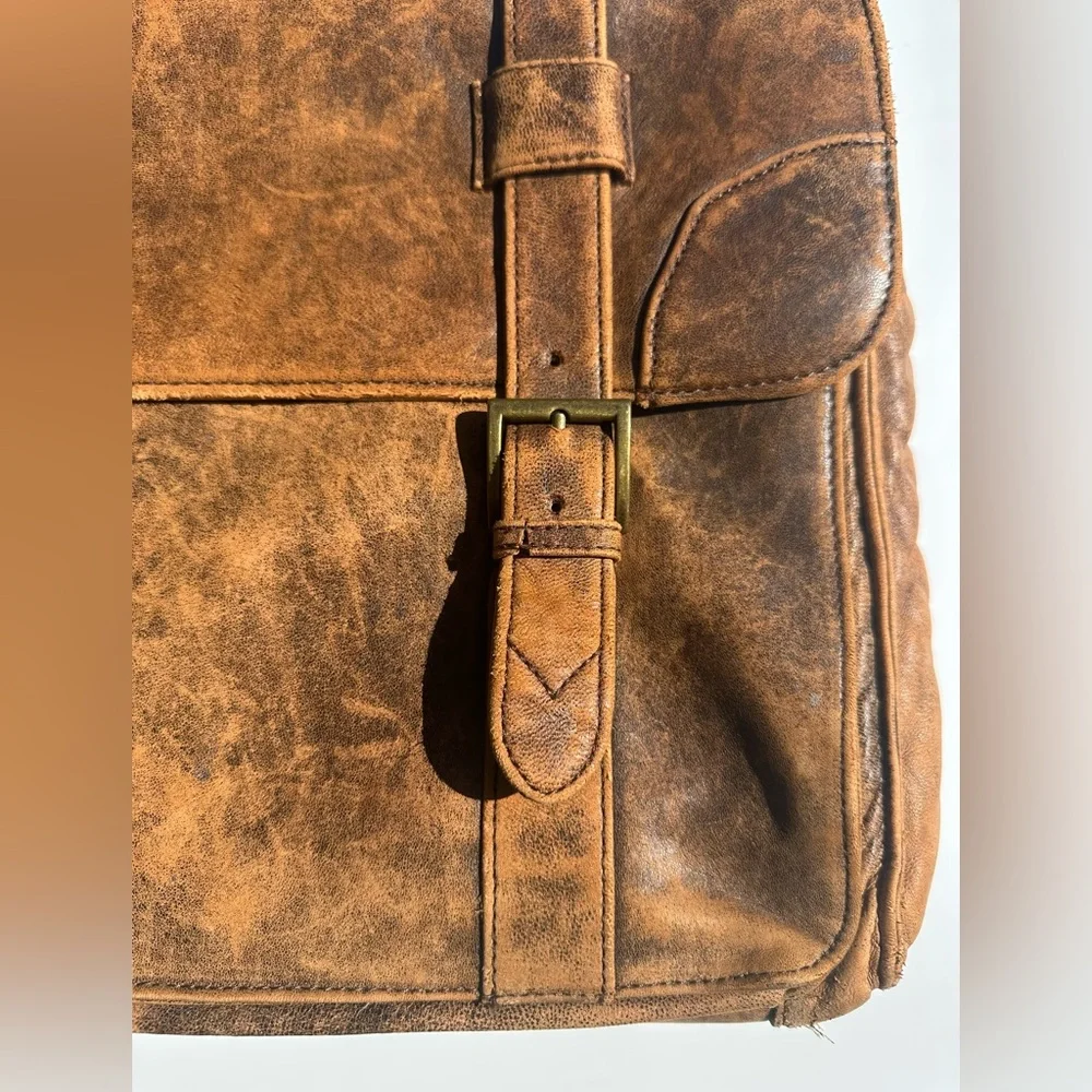 Scully Lamb Skin AeroSquadron Leather Briefcase Messenger Bag - Orange Brown
